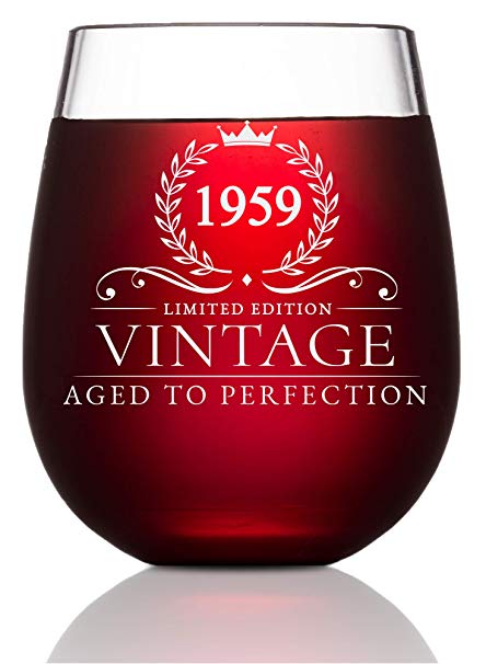 60th Birthday Gifts for Women and Men Turning 60 Years Old - 15 oz. Vintage 1959 Wine Glass - Funny Sixtieth Gift Ideas, Party Decorations and Supplies for Him or Her, Husband, Wife, Mom, Dad