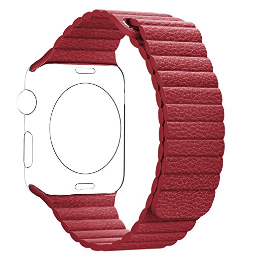 Apple Watch Band 38mm, BRG Leather Loop with Adjustable Magnetic Closure iWatch Band Replacement Strap for Apple Watch Series 1 Series 2 Sport and Edition 38mm Medium - Red