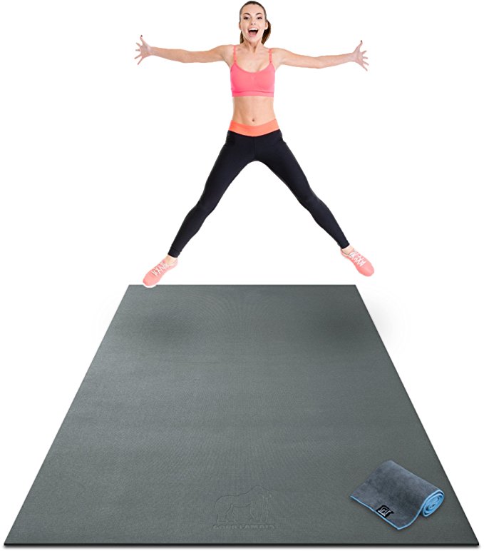 Premium Extra Large Exercise Mat - 8' x 4' x 1/4" Ultra Durable, Non-Slip, Workout Mats for Home Gym Flooring - Plyo, Jump, Cardio Mat - Use With or Without Shoes (96" Long x 48" Wide x 6mm Thick)