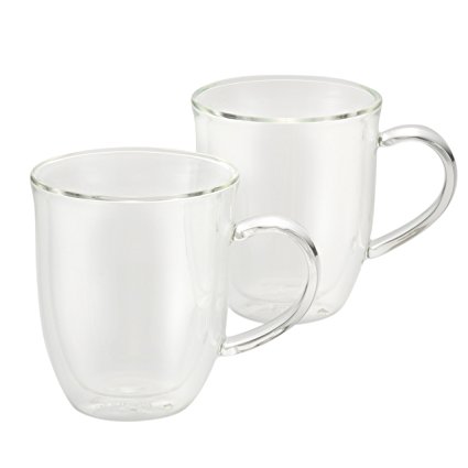 BonJour Coffee Insulated Borosilicate Glass Latte Cups, 2-Piece Set, 12-Ounces Each