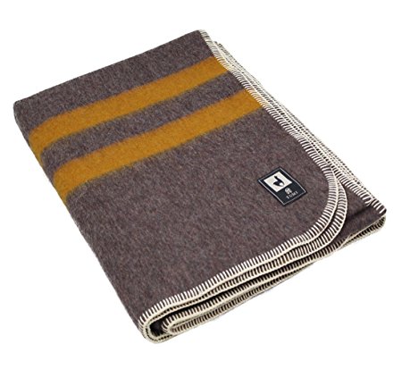 Thick Alpaca Wool Blanket (Twin, Brown - Citrus Stripes)