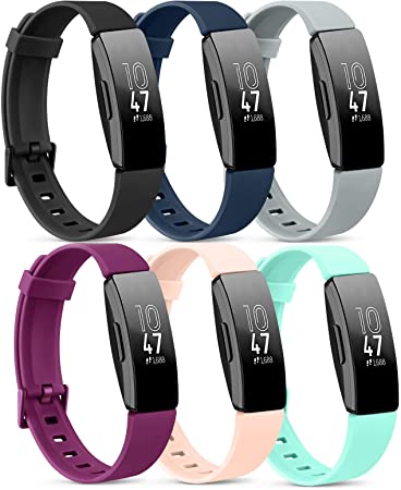 [6 Pack] Silicone Bands Compatible with Fitbit Inspire HR Fitbit Inspire Fitbit Ace 2, Replacement Fitbit Inspire HR Heart Rate and Fitness Tracker Sport Wristbands for Women Men