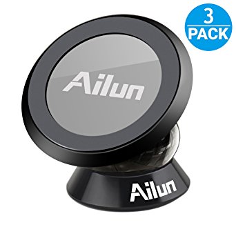 Magnetic Car Mount Holder,by Ailun[3 Pack] Stylish 360°Rotation Magnet Phone Holder for iPhone 8/8 7/6/6s and more other Smartphone,GPS or Tablets,Dashboard Mount,Sticks on Any Flat Surface[Black]