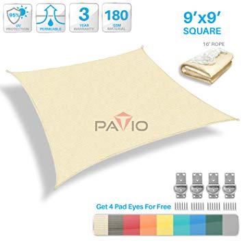 Patio Paradise 9' x 9' Tan Beige Sun Shade Sail Square Canopy - Permeable UV Block Fabric Durable Outdoor - Customized Available