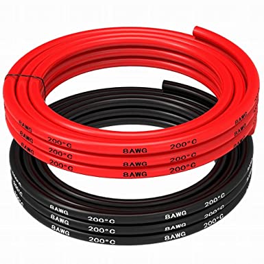 MMOBIEL 8 AWG - 10mm² Battery Electrical Cable Red and Black 2.5 m / 8.2 ft Silicone Wire 1650 Strands Tinned Copper Wires for RC Aircraft, Trucks, Auto, Battery Clamp Cable