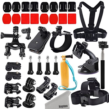 Kupton Accessories Action Camera Mount Kit for GoPro Hero AKASO EK7000 Xiaomi Yi GeekPro ANART DBPOWER Lightdow ASX Action Pro Chest/Head/Wrist/Car/Bike/Floaty/Selfie Stick/Quick Clip