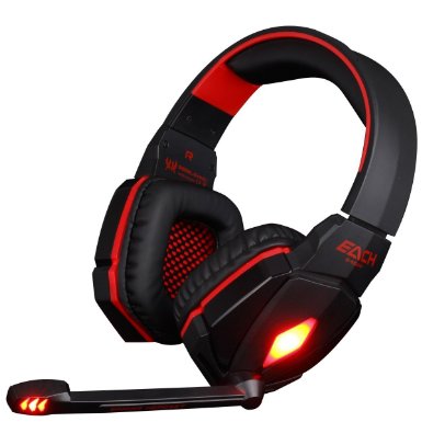 Gaming Headset Forestfish Stereo Gaming Headset Headphone LED Lighting Over-Ear Headphone Headband with Mic and Volume Control Noise Cancelling for PC Computer Red