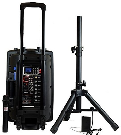 Hisonic HS420 Rechargeable Portable 420W PA System with Dual Wireless Microphones with MP3 Player/Recorder, Bluetooth Connection and Tripod Included (Virtually 1,000 Watts)