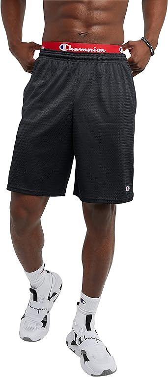 Champion, Men's Mesh Gym, Lightweight Athletic Shorts (Reg Tall), Black C Patch Logo, XX-Large Big