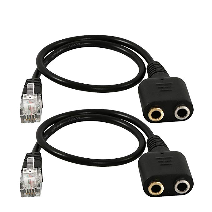 SINCODA 2 Pack RJ9 4P4C Male to 3.5mm Female Headset Phone MIC Audio Splitter Adapter Cable