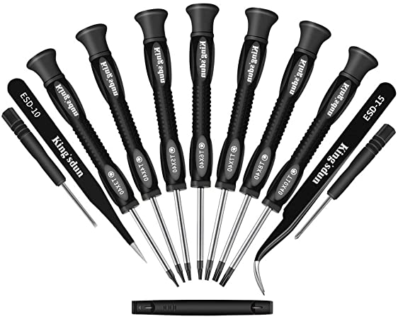 Kingsdun 12 in 1 Torx Screwdriver Sets with T3 T4 T5 T6 T7 T8 T10 Magnetic Screwdrivers Precision Torx Repair Kit, ESD Tweezers & Philip Slotted Magnetic Screwdrivers for Phone/Mac/Computer/Xbox/PS4