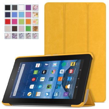 MoKo Case for Fire 7 2015 - Ultra Lightweight Slim-shell Stand Cover for Amazon Fire Tablet (7 inch Display - 5th Generation, 2015 Release Only), FM YELLOW