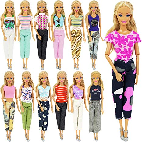 ZITA ELEMENT 5 Set Fashion Casual Wear Clothes Outfits for 11.5 Inch Girl Doll Accessories - Quality Handmade 5 Shirt and 5 Pants for 11.5 Inch Girl Doll Random Style Clothes