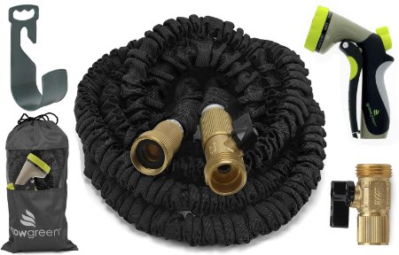 Garden Hose, 100 Ft Heavy Duty Expanding Water Coil Best Flexible Expandable Retractable Collapsible Shrinking Hoses Strongest Lightweight Solid Brass Fittings. For Grass Dock Warehouse Gardner Plants