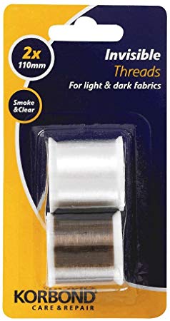 Korbond Clear & Smoke Invisible Set-220m Thread-2 x 110m Spools – Colourblend With Light & Dark Fabrics-Ideal for Embroidery, Repairs, Crafting, Beading Hand Sewing, Quilting, Nylon, 220m