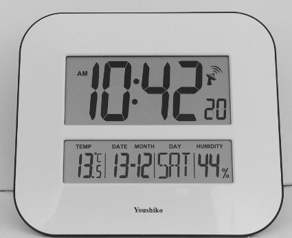 Jumbo LCD Radio Controlled Wall Clock with Temperature and Humidity display (UK Version)