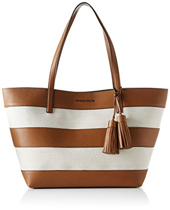 Michael Kors Women's Large Stripe Leather And Canvas Top-Handle Bag Tote