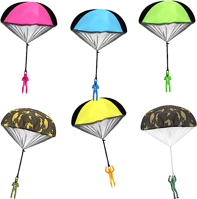 Parachute Toy, 6 Pack No Tangle Free Throwing Hand Throw Flying Toys Outdoor Children's Paratrooper Toys for Children's Outdoor Play Gifts (Pink, Red, Blue, Green, Camouflage)