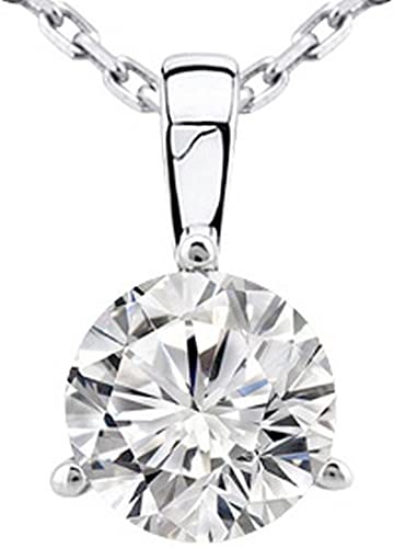 0.5 Carat Round Diamond 3 Prong Solitaire Pendant Necklace J Color I2 Clarity w/ 16" 14K Gold Chain
