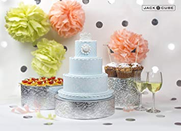 Jack Cube Cake Stand Set of 3, Cupcake Display Supplies Tray Plate for Decorative Party(8inch, 10inch, 12inch / Silver) - MK197ABCS