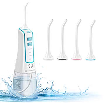 Etekcity Water Flosser Cordless Dental Oral Irrigator, Portable and Rechargeable 300ML Water Pick Teeth Cleaner 3 Modes & IPX7 Waterproof for Braces, Bridges, Home &Travel, 4 Jet Tips, 2-Year Warranty