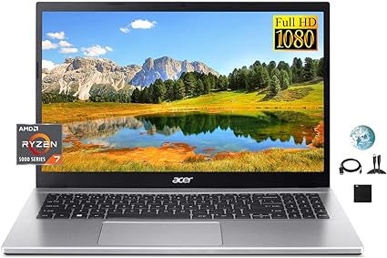 acer Aspire 3 Touchscreen 15.6" FHD Laptop 2023 Newest, AMD Ryzen Processor, WiFi 6, Bluetooth 5.2, HD Webcam, HDMI, Silver, Windows 11, GM Accessory (Non Touch | Ryzen 7, 32GB RAM | 1TB SSD)