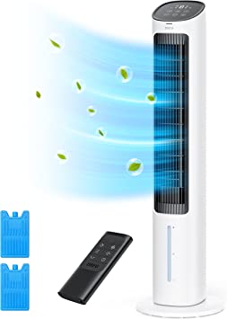 Dreo Evaporative Air Cooler, 40" Tower Fans that Blow Cold Air, 2023 Upgrade Cooling Fan with 80° Oscillating, Ice Packs, Remote Control, 3 Modes, 4-Speed Quiet Floor Fan for Indoor Home Office