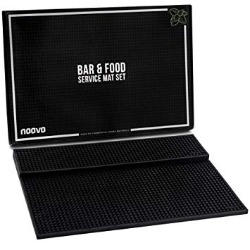 Bar Mat Set by Naava - Two Pro Quality Bartender Service Mats - 1 Bar Spill Mat 12”x 18” for Mixing Plus 1 Service Mat 4”x 18” for Finished Drinks - Cool Gift for Home Bartenders