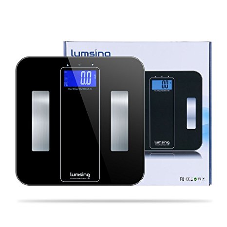 Bathroom Weight Scale, Lumsing Digital Body Fat Scale with Tempered Glass Surface and 10 Users Auto Recognition, 400lbs/180kg Capacity (Black)