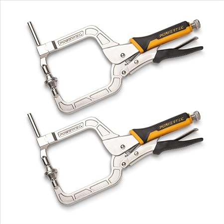 POWERTEC 71745 Two Way Pocket Hole Right Angle Clamp Plier Tools, 12 Inch C Clamps for Pocket Hole Joint Assembly, Woodworking & Welding, 2 PK