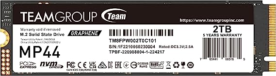 TEAMGROUP MP44 2TB SLC Cache Gen 4x4 M.2 2280 PCIe 4.0 with NVMe Laptop & Desktop & NUC & NAS SSD Solid State Drive (R/W Speed up to 7,400/7,000MB/s) TM8FPW002T0C101