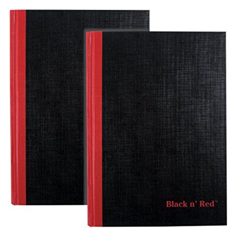Black n' Red Business Notebook, Hardcover, Casebound, 8-1/4 x 5-7/8", Black, Ruled, 96 Sheets, 2-Pack (E66857)
