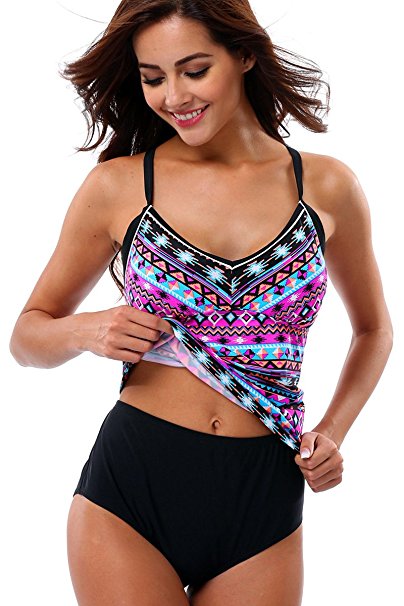 Sociala Women's Tankini Set Tribal Swimsuits Bathing Suit Swimwear Rash Guard