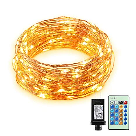 Gladle LED Fairy Lights with Remote Plug-in 33ft, Twinkling Waterproof Copper String Lights Bedroom Dorm Lights, Warm Dimmable Decorative Firefly Christmas Tree Lights for Outdoor Indoor Bottle Patio