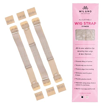 Milano Collection 3 Pack No-Slip Removable Adjustable Wig Straps for Glueless Installs, Wig-Making & DIY in Soft Comfort Elastic Material, Secure Non-Slip Wig Bands (Tan)