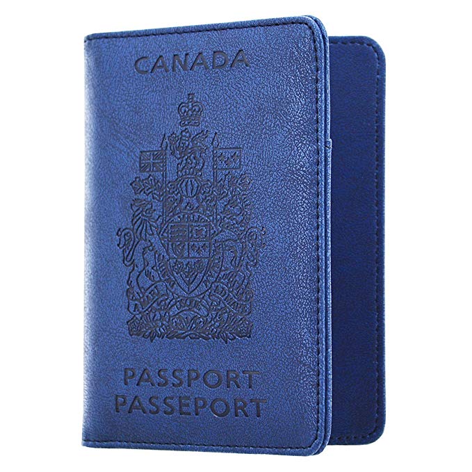 CA Travel Passport Holder Leather Case - KINGMAS RFID Blocking Passport Wallet Cover