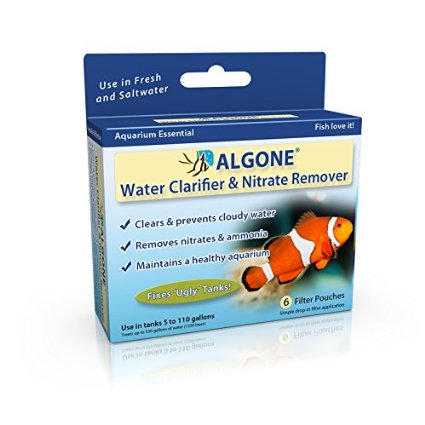 Algone Aquarium Water Clarifier and Nitrate Remover, 6 filter pouches