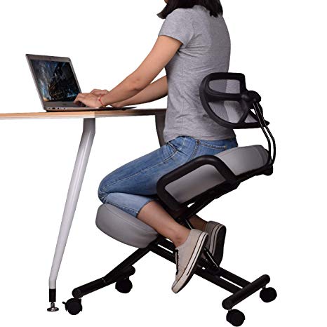 Ergonomic Kneeling Chair with Back Support, Adjustable Stool for Home and Office - Improve Your Posture with an Angled Seat - Thick Comfortable Cushions - Gray …