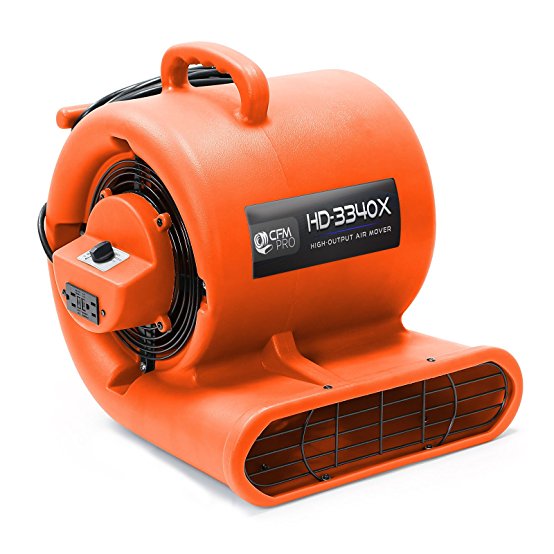 CFM PRO Air Mover Carpet Floor Dryer 3 Speed 1/3 HP Blower Fan with 2 GFCI Outlets - Stackable - Orange - Industrial Water Flood Damage Restoration