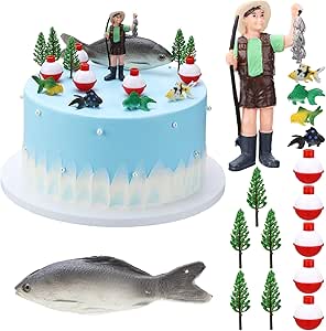 16 Pcs, Decoration Gone fishing cake Topper Fisherman Fishing Birthday Party Supplies for Man Kids Boy Girls gone fishing Themed Party Decor, Mixed Styles