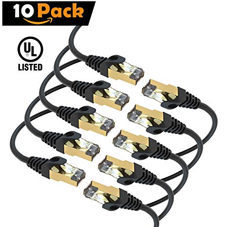 Maximm Cat7 Ethernet Cable, 0.6 Feet, Black [10 Pack] Pure Copper RJ45 Gold-plated Connectors 600 MHz, 10 Gbps. for Fast Speed & Performance. For Computers to Network Components