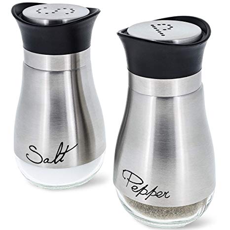 Salt and Pepper Shaker Set Stainless Steel and Glass 10 cm Elegant Modern Designer