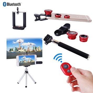 XCSOURCE Selfie Stick with Bluetooth Remote Red