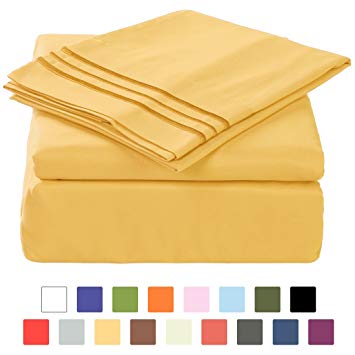BLC Bed Sheet Set, Hypoallergenic Microfiber 4-piece sheets with 14-Inch Deep Pocket (Full, Golden)