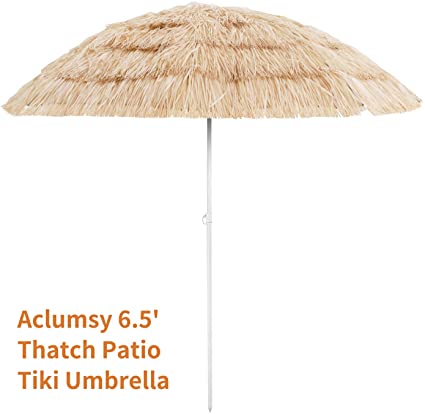 Aoxun 6.5' Thatch Patio Tiki Umbrella - Tropical Palapa Raffia Tiki Hut Hawaiian Hula Beach Umbrella (NO Base)