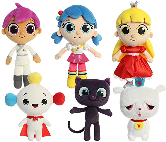Aurora True and The Rainbow Kingdom Main Character Complete Plushie Set: True & Bartleby, Grizelda & Frookie, Zee, Rainbow King, and Drawstring Bag