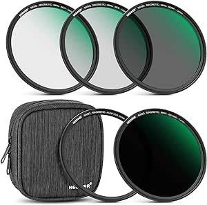 NEEWER 72mm Magnetic ND Lens Filter Kit, ND4 ND8 ND64 ND1000 Filters with Magnetic Adapter Ring & Filter Pouch, HD Optical Glass with 30 Layers Nano Coatings, Scratch/Water Resistant