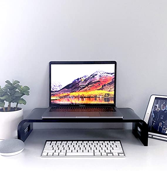Adorox 12mm Thickness Heavy Duty 19'' Monitor Stand Riser Computer Stand PC Desk Stand for Keyboard Storage & Multi-Media Laptop Printer TV Screen (Black, 19'')