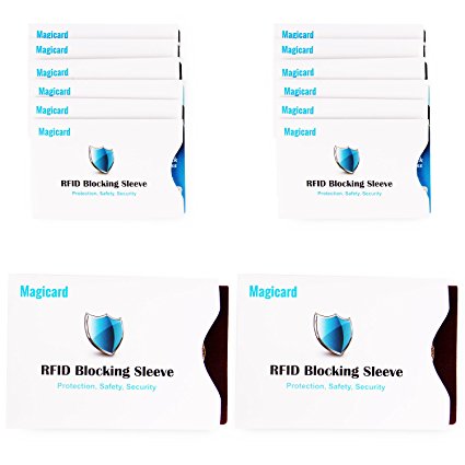 Tanmit 14 RFID Blocking Sleeve Set - 12 Credit Card & 2 Passport Secure Protectors - Durable TearProof WaterProof ID Holder - Slim Wallet Pocket Design for Men and Women