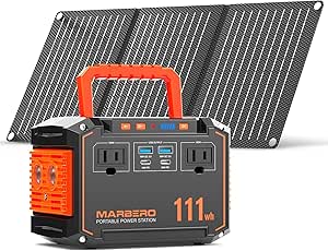 MARBERO 150W Peak Solar Generator with 30W Solar Panel 111Wh Camping Portable Power Station 110V Power Bank with AC Outlet(2*USB A, 2*USB C, 2*AC) for Outdoor Travel Home Blackout Emergency Hurricane